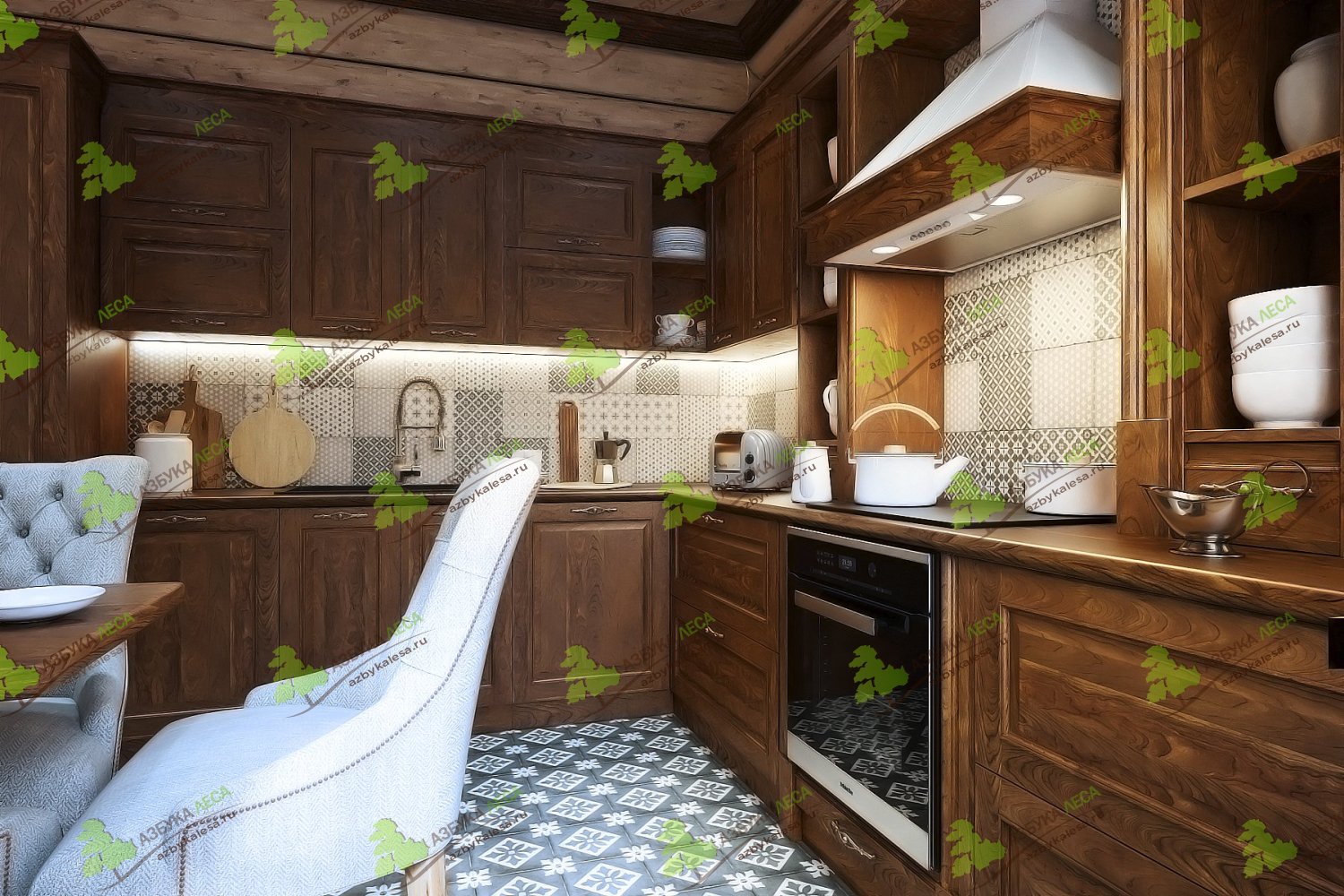 Дизайн кухни в деревянной бане