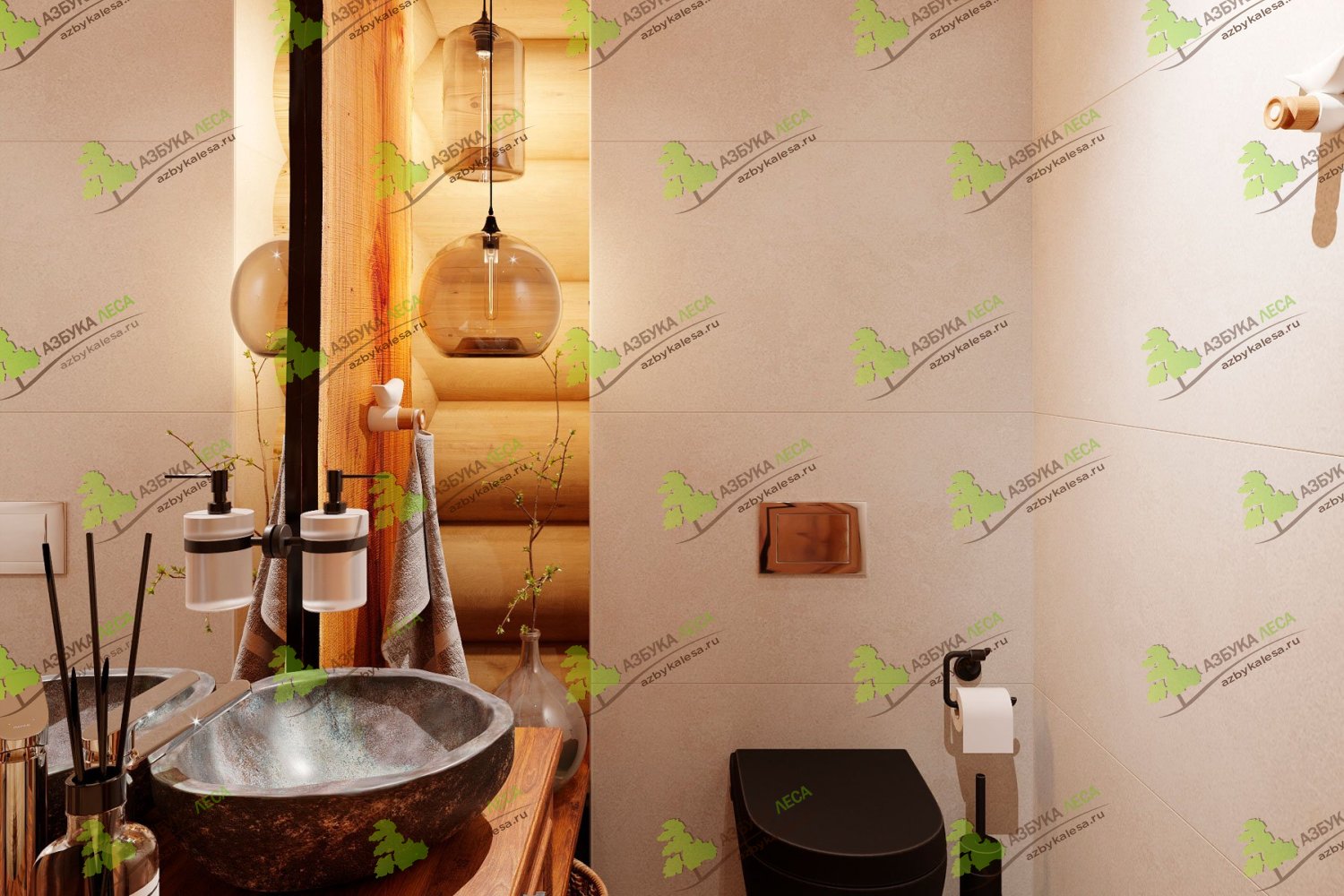 Дизайн санузла в кедровой бане «Хлебниково»