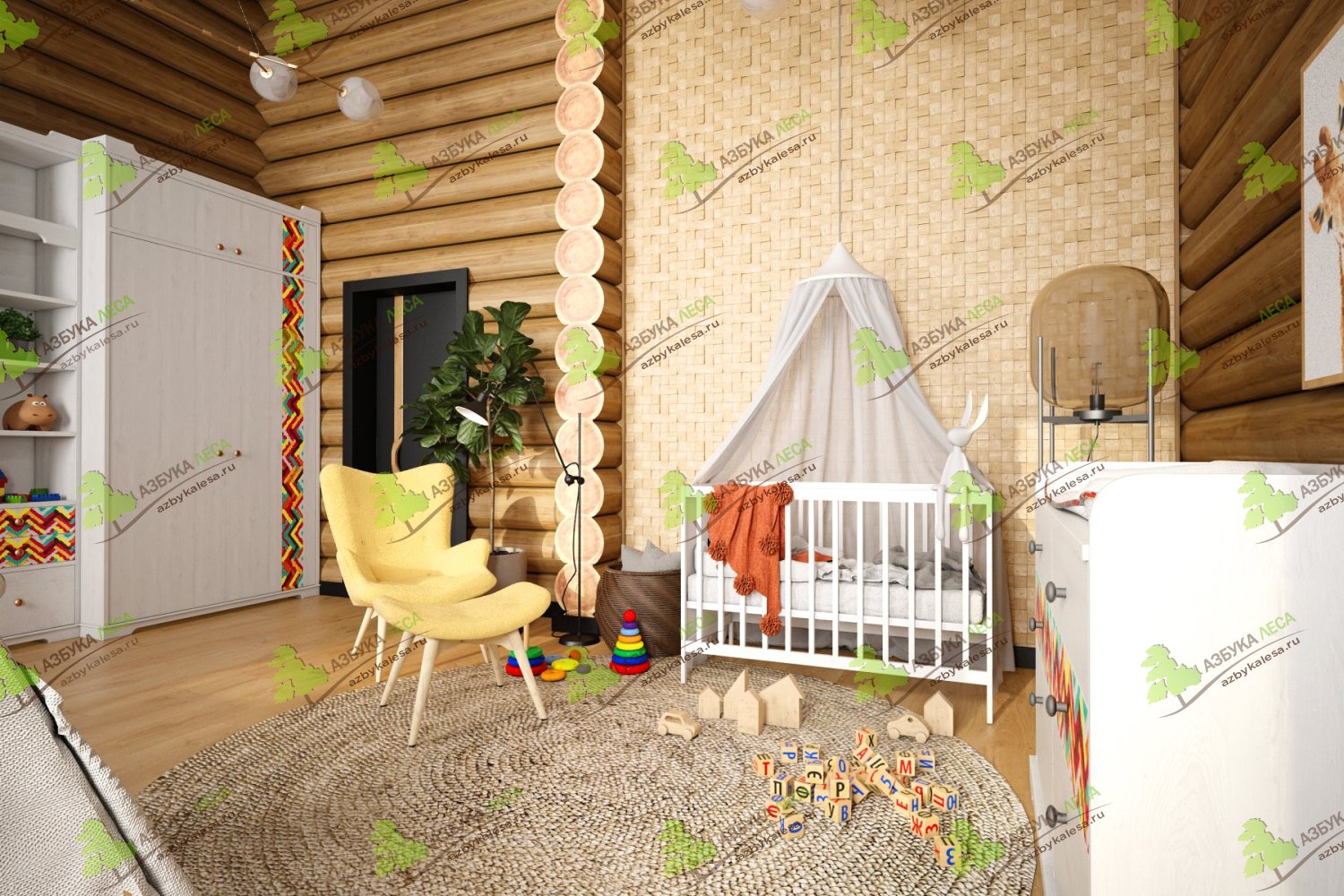 Дизайн детской спальни в деревянном доме