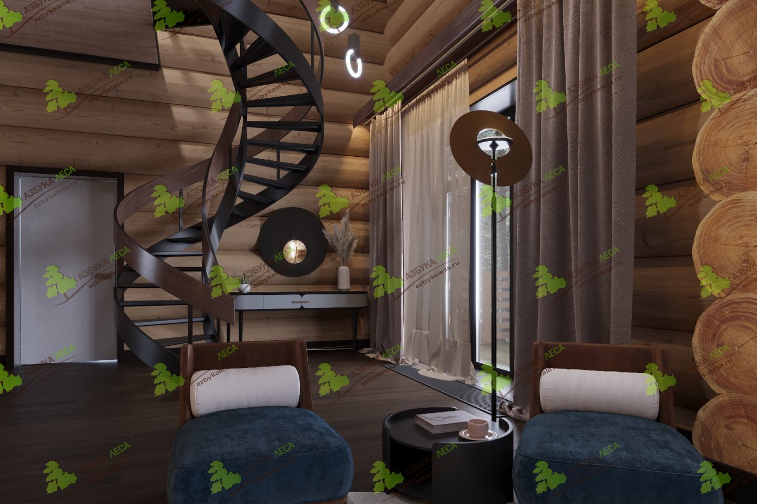Дизайн хозяйской спальни в доме из кедра «Волжские просторы»