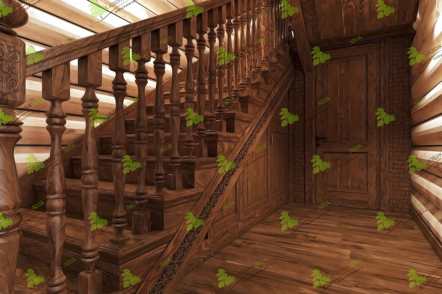 Деревянная лестница в срубе
