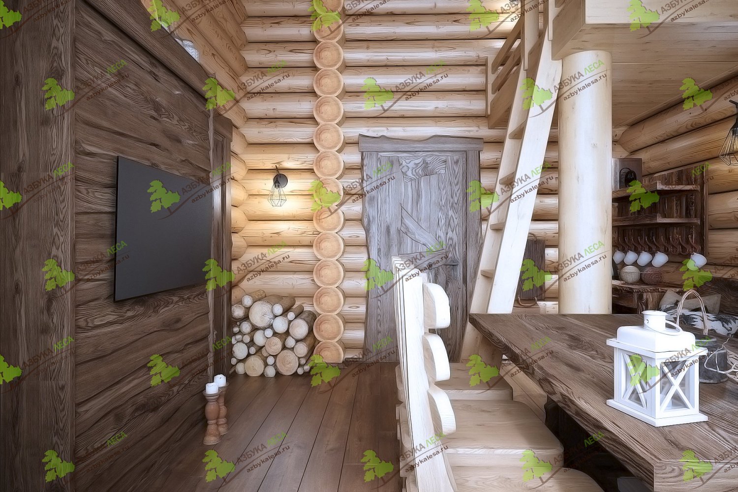 Дизайн гостиной в деревянной бане