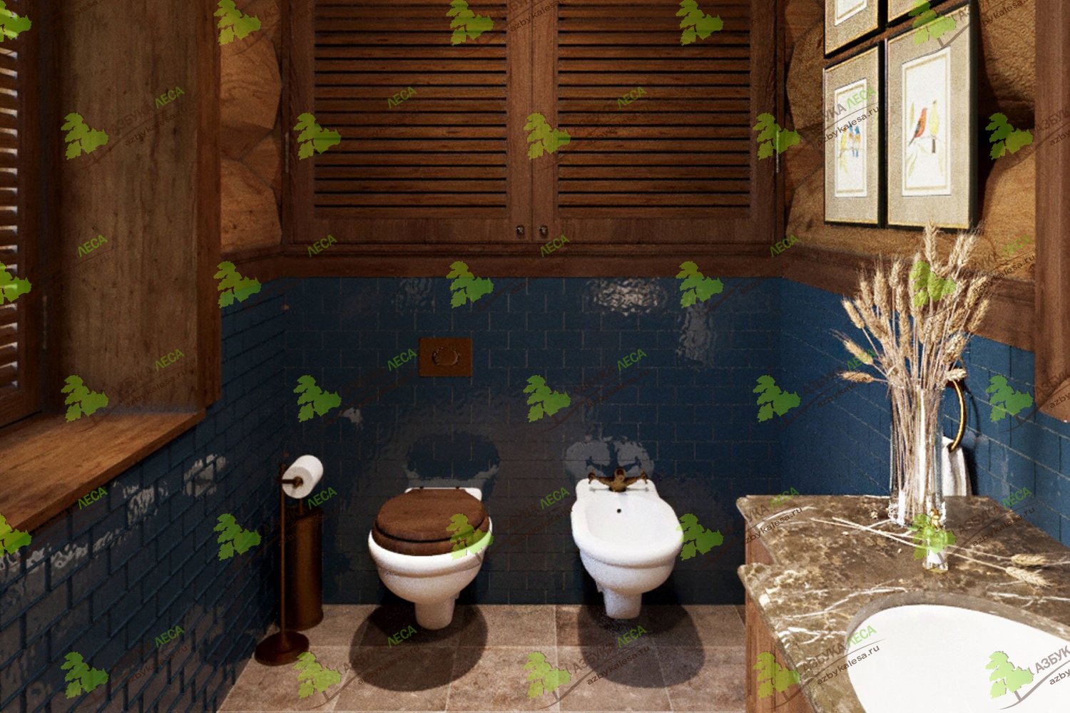 Дизайн санузла в бане из кедра